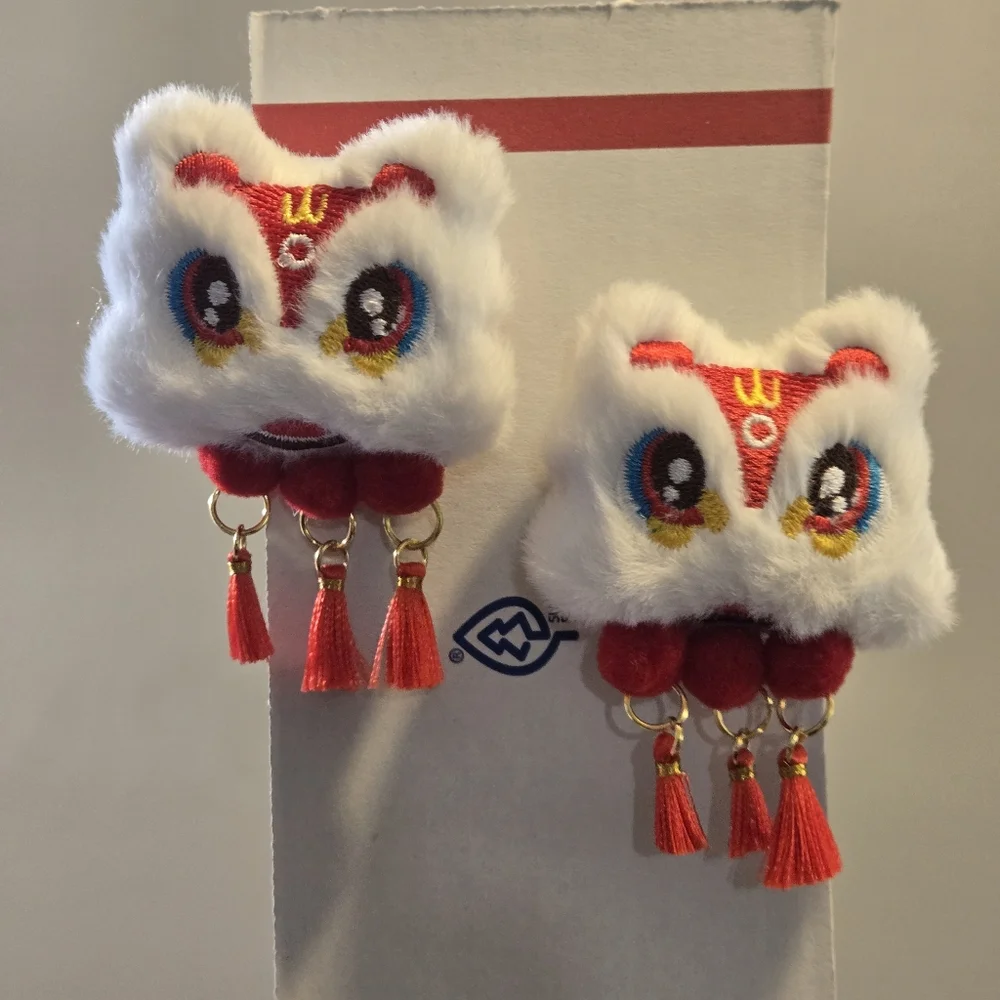 White and Red Furry Lion Hair Clips